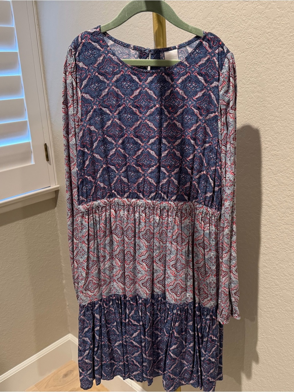 Nordstrom Navy and Pink Tiered Long Sleeve Dress